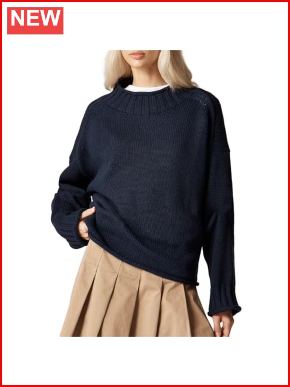 Women Oversized Turtleneck Sweater Cable Knit Pullover Casual Top